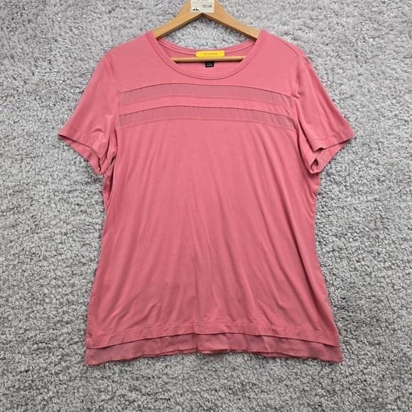 St John Shirt Womens XL Pink Pullover Silk Trim Lightweight Minimalist READ - Picture 1 of 12